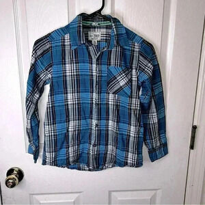 Boys Button Down Plaid Shirt Children's Place Size 7/8 Blue & White pre-owned